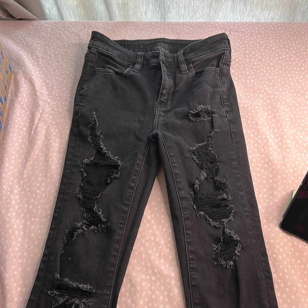American Eagle Skinny Black Ripped Jeans